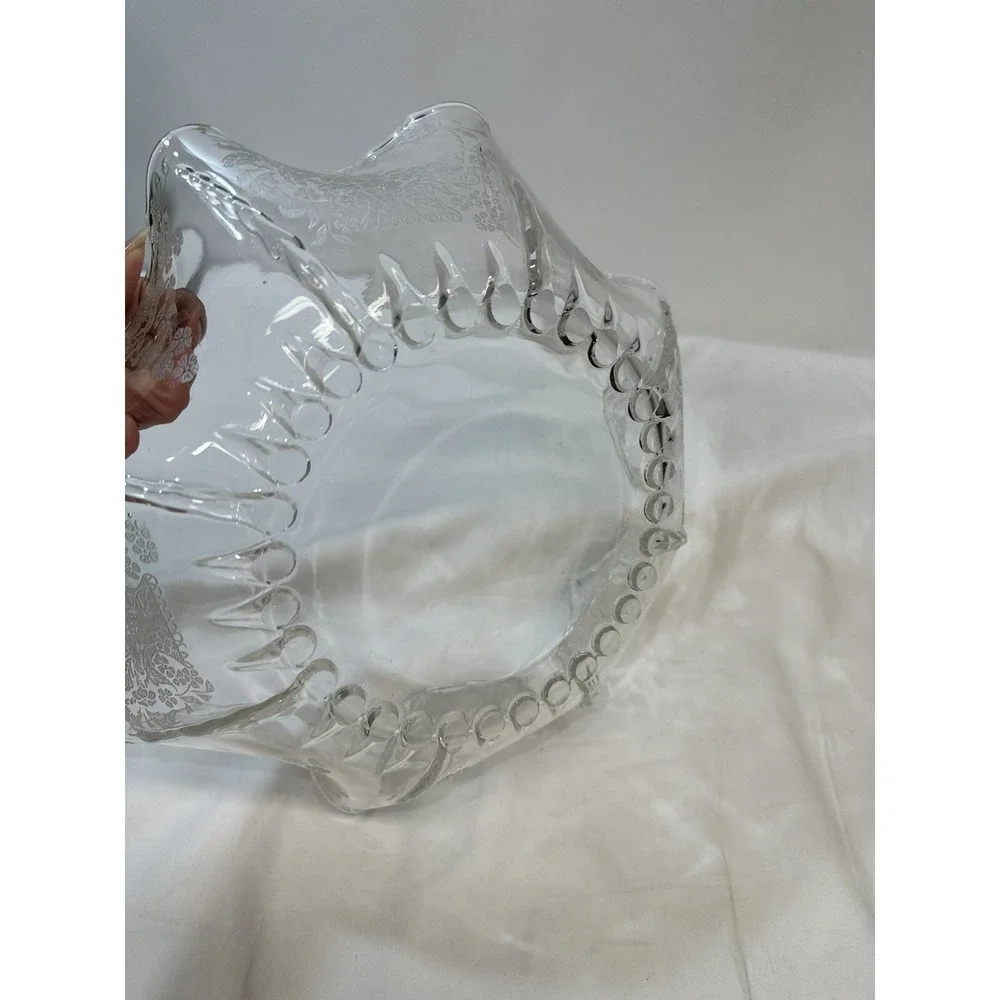 Viking‎ New Martinsville Ruffled Crimped Bowl Meadow Wreath Etching